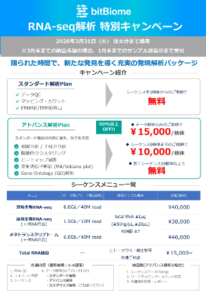 【bitBiome】RNAーseq解析 特別キャンペーン